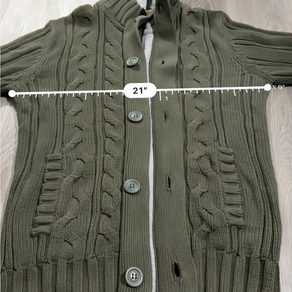 Puma Green Knit Long Sleeve Button Zip Chunky Cardigan Jacket Size L - Picture 8 of 9